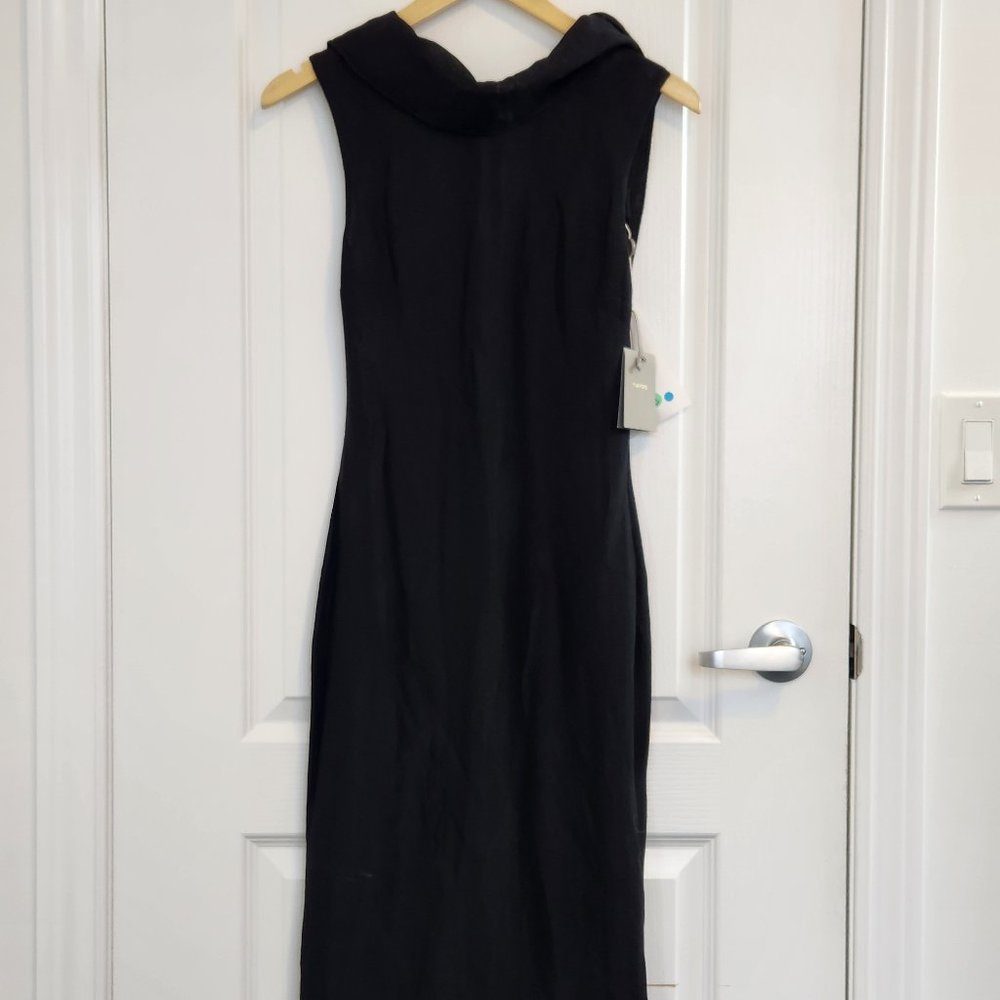NWT Tom Ford Double Layer Mesh Cowl Neck Cut Out Back Fitted Black Dress 38